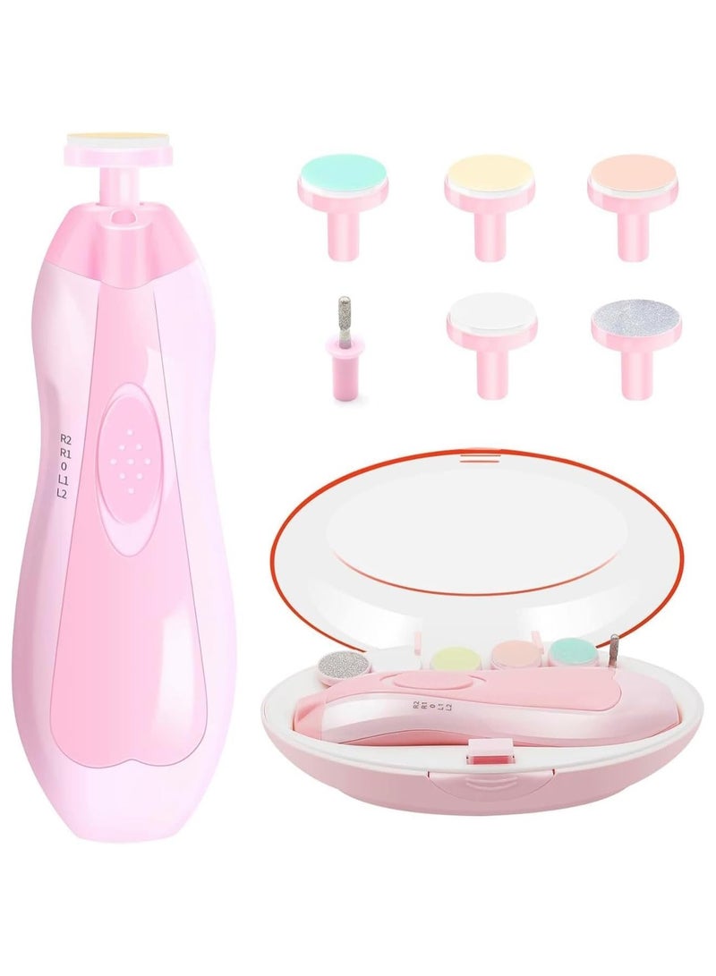 Baby Nail Clippers 20 In 1 By Baby Safe Electric Baby Nail Trimmer, Baby Nail File Kit, Additional Replacement Heads, Trim and Polish (Pink) - Image 1