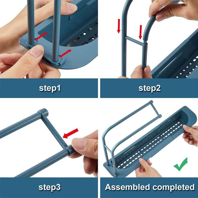Pekos Plastic Long Sink Shelf Expandable Kitchen Drying Basket Rack Sink Sponge Shelf BrushSoap Drainer Rack Telescopic Sink Storage Rack 1 Psc_Multicolor - Image 5
