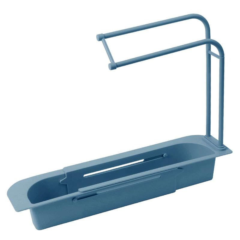 Pekos Plastic Long Sink Shelf Expandable Kitchen Drying Basket Rack Sink Sponge Shelf BrushSoap Drainer Rack Telescopic Sink Storage Rack 1 Psc_Multicolor - Image 1