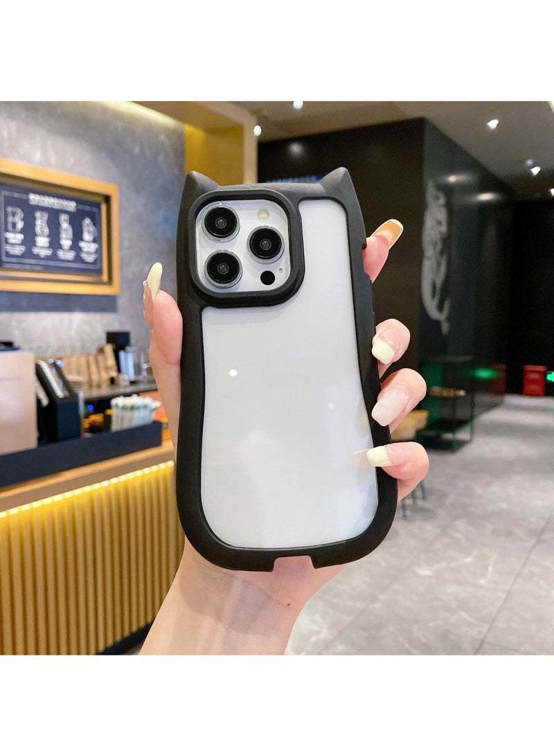 NIBEMINENT Simple Solid Cat Ears Protective TPU Case Cover For iPhone 15 Pro Max, Black