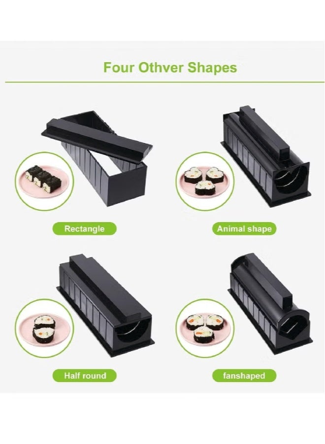 AROAQ Sushi Making Kit for Beginners – 10-Piece DIY Sushi Maker Set with 8 Rice Roll Molds, Fork, and Spatula – Easy Home Sushi Tool, Plastic, Black - Image 5