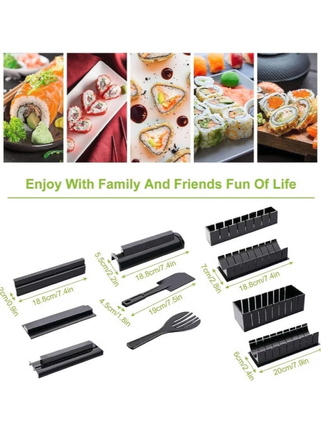 AROAQ Sushi Making Kit for Beginners – 10-Piece DIY Sushi Maker Set with 8 Rice Roll Molds, Fork, and Spatula – Easy Home Sushi Tool, Plastic, Black - Image 2