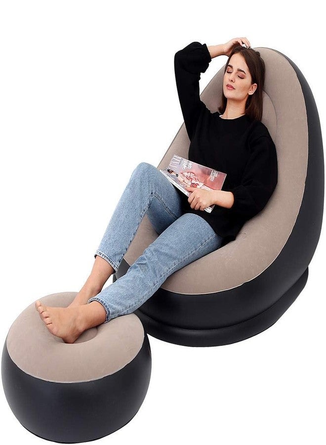Drofail Inflatable Bean Bag Chair for Adults & Kids - Soft Flocked Air Sofa Lounge Seat, Portable Lazy Couch for Living Room, Bedroom Floor Chair (L Shape) - Image 2
