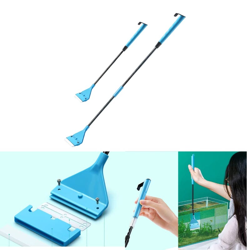 VAYINATO Nepall 2 in 1 Silicon Tip Extendable Long Algae Scrapper with Rock and Wood Algae Cleaning Brush On Handle (42-62) Cm and 10 Blades for Aquarium Fish Tank Cleaning - Image 1