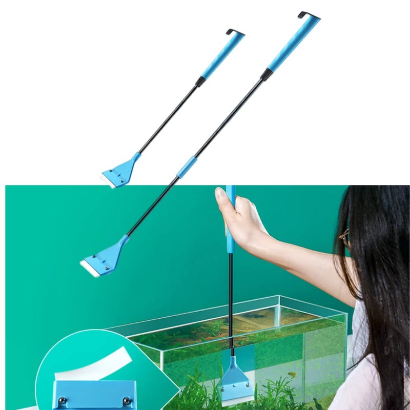 VAYINATO Nepall 2 in 1 Silicon Tip Extendable Long Algae Scrapper with Rock and Wood Algae Cleaning Brush On Handle (42-62) Cm and 10 Blades for Aquarium Fish Tank Cleaning - Image 2