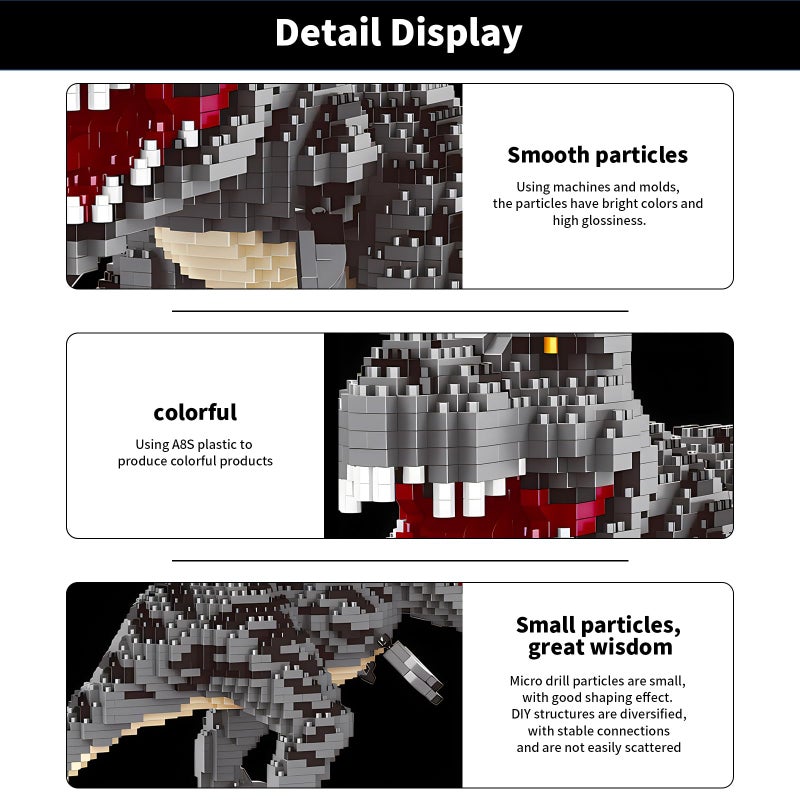CSNRHG Dinosaur Tyrannosaurus Rex Model Decor Micro Mini Blocks Velociraptor Building Blocks Toy Birthday for Age 6+ Children Adults Teens 1530 Pieces - Image 3