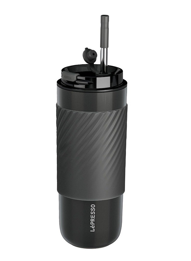 LePRESSO Thermal Tumbler with Infusion Filter, 520ML Capacity and Reuseable Straw, Lepresso Coffee Mug - Grey  - Image 1