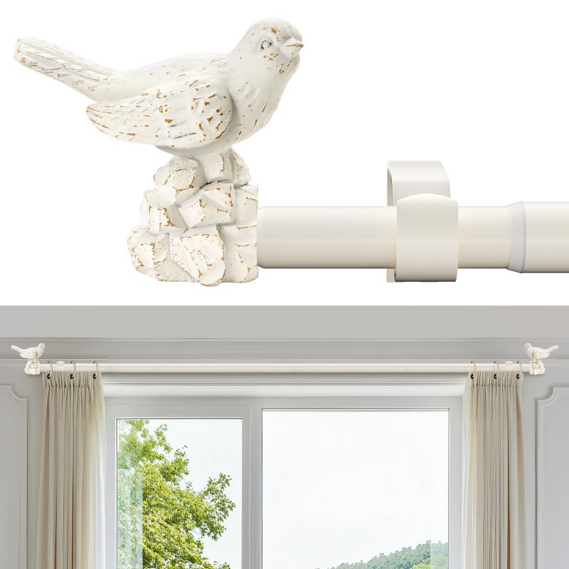 KVEEO White Curtain Rod 36 to 72 Inches Curtain Rods for Windows Adjustable Drapery Rod with Bird Finials Heavy Duty Curtain Rod White for Kitchen Window Living Room - Image 1
