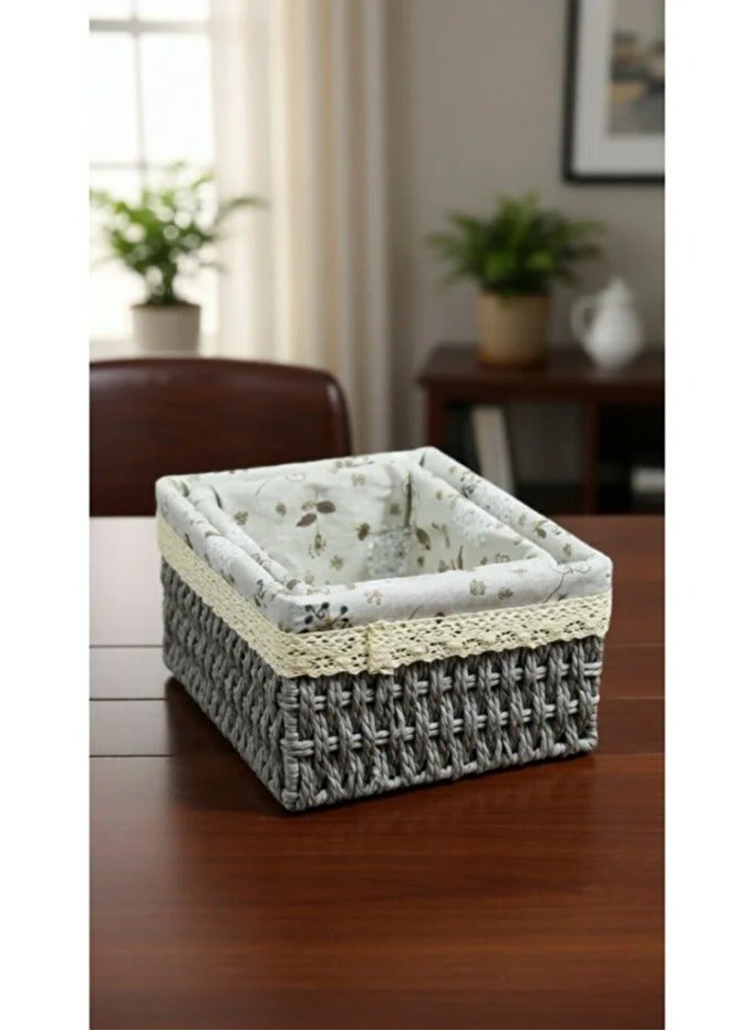 Two-piece woven straw basket set with fabric lining - stylish rustic design - Image 5