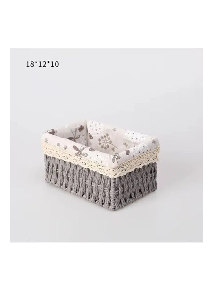 Two-piece woven straw basket set with fabric lining - stylish rustic design - Image 4