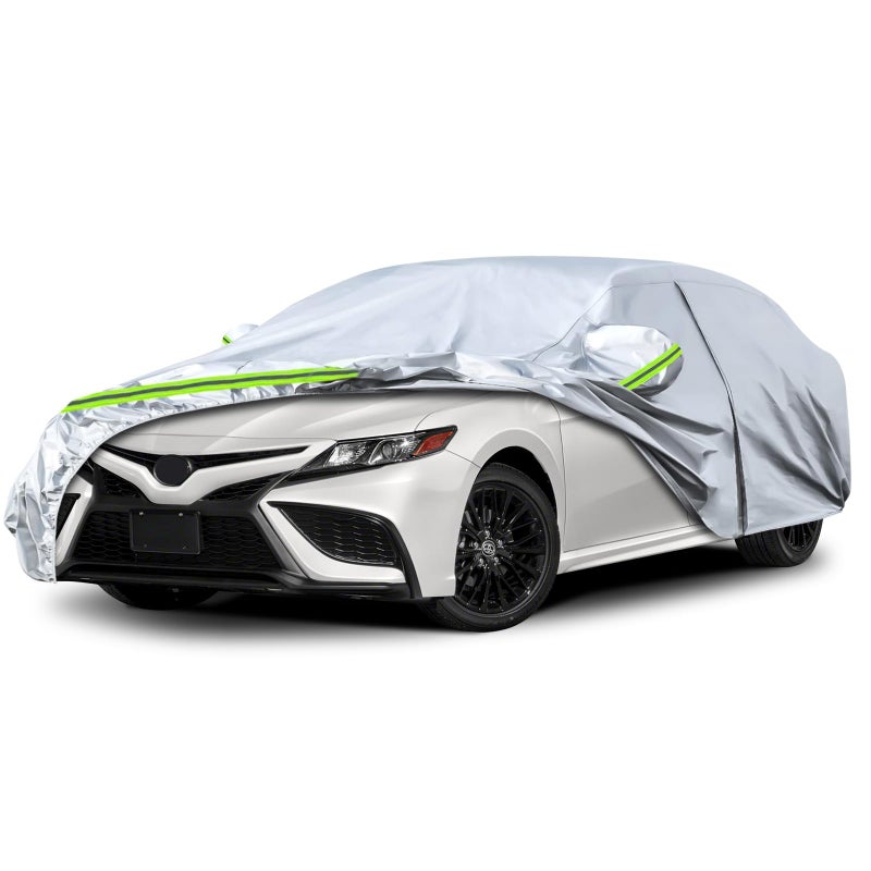 SPORTULI Waterproof Car Covers Replace for 20072025 Toyota Camry 6 Layers Silver All Weather Customfit Car Cover with Zipper Door Windproof Bands for Snow Rain Dust Hail Protection