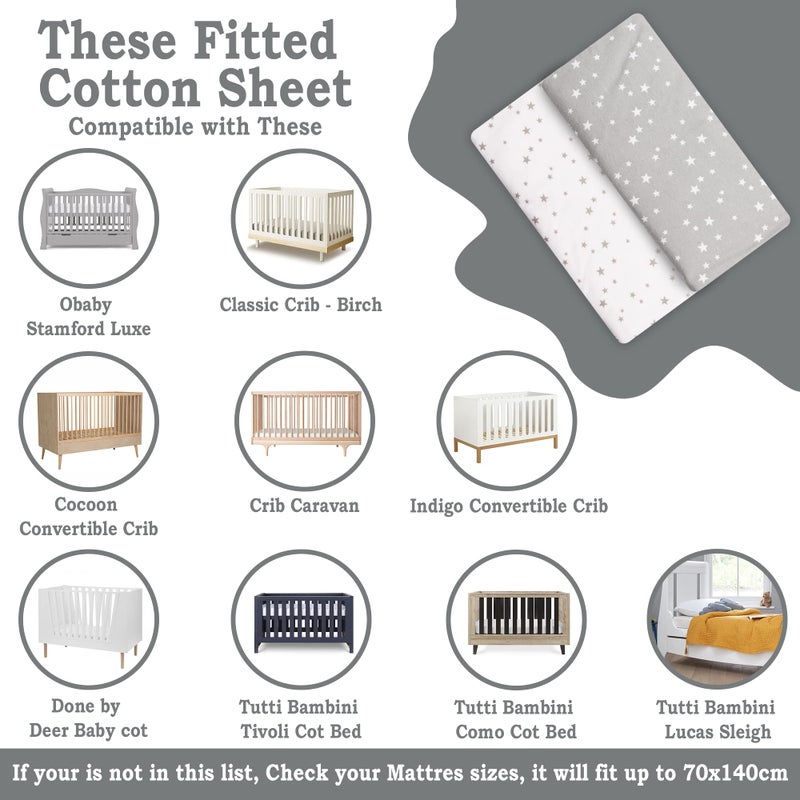 Megainvo Lilly B. Organic GOTS cert. Set of 2 Cot Bed Sheets 140 x 70 Fitted + 1 Waterproof Mattress Protector 100% Organic Cotton Jersey Next to Me Crib Sheets for Toddlers & Babies, Unisex Patterns - Image 2