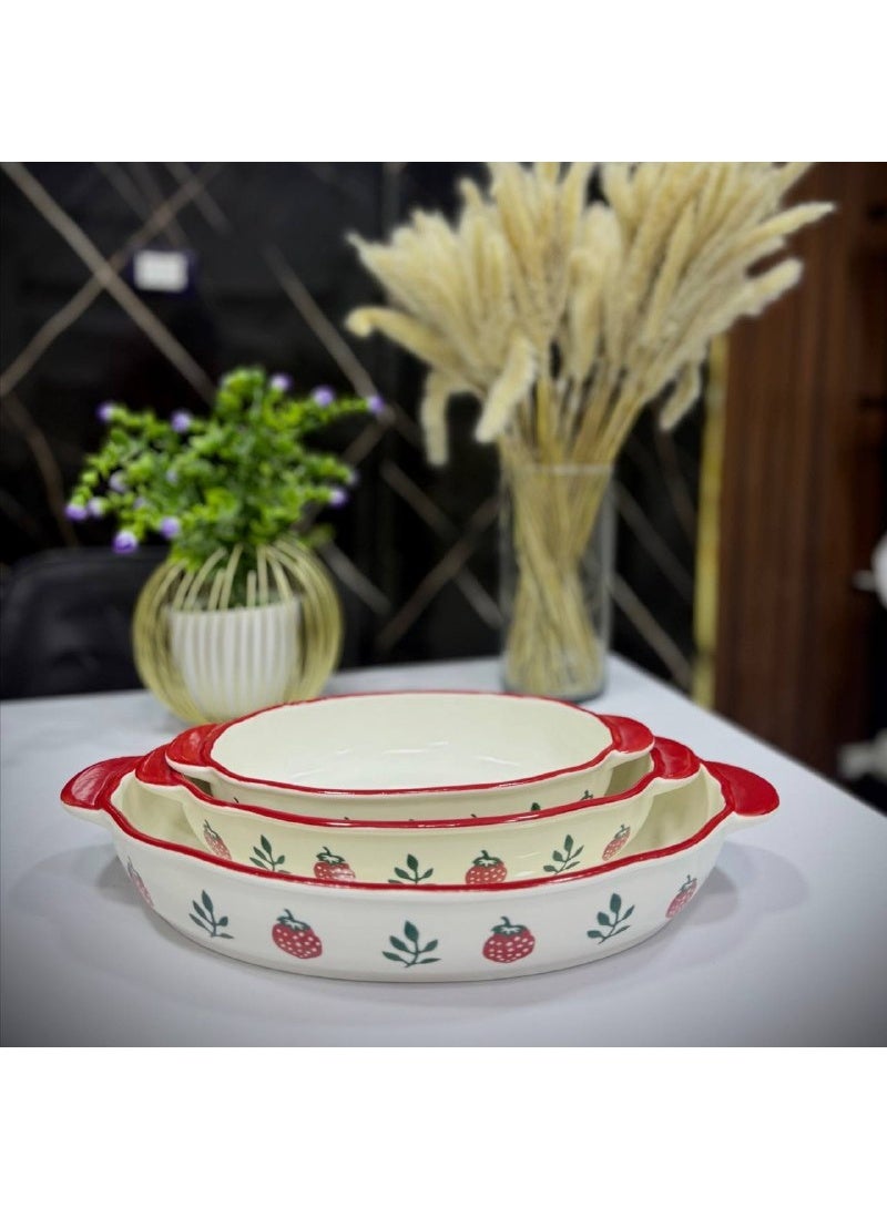 3-Piece Oval Porcelain Casserole Set - Image 2