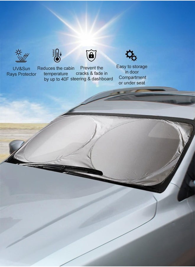 Reflective Car Windshield Sunshade - Ultimate Protection with Overlapping Design, Perfect Fit for Small Sedans & Hatchbacks