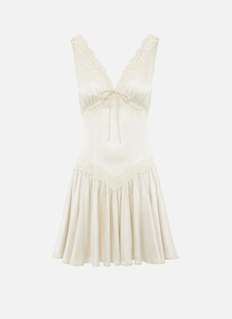 Lichi  Viscose mini dress with lace detailing and ties at the bodice for Women | Best Price UAE