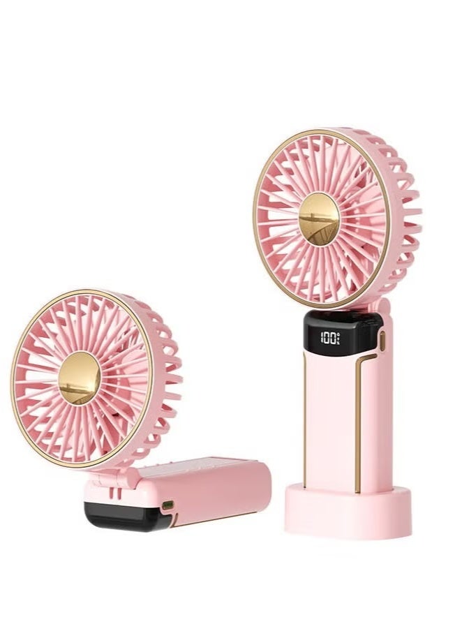 Portable Handheld Fan USB Rechargeable Mini Personal Hand Held Fan Operated Fan, 5 Wind Speeds Display Electricity 90° Adjustable Foldable Travel Fan with Lanyard and Base - Image 2