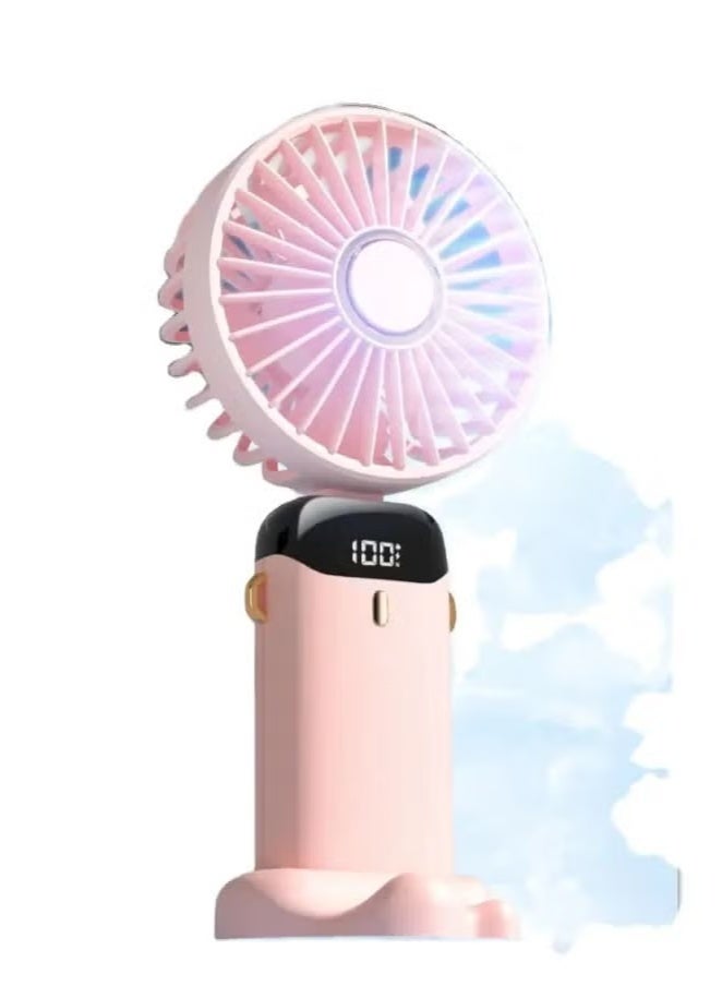 Portable Handheld Fan USB Rechargeable Mini Personal Hand Held Fan Operated Fan, 5 Wind Speeds Display Electricity 90° Adjustable Foldable Travel Fan with Lanyard and Base - Image 1