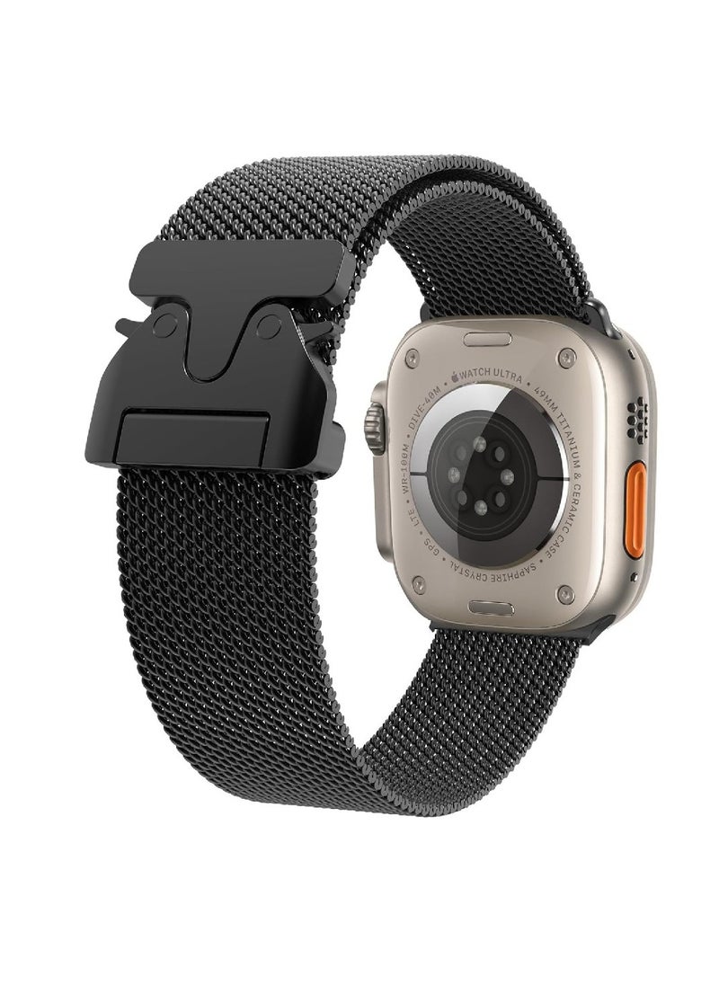 GENNEXT - Stylish Stainless Steel Milanese Band with Double Button Clasp for Apple Watch Ultra 2 | Fits 49mm, 45mm, 44mm, 42mm Black - Image 1