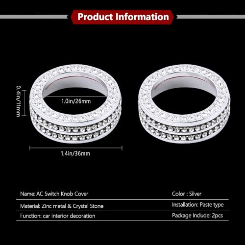 LECART Bling Car Accessories Fit for Honda Civic 10th Gen 2016 2017 2018 2019 2020 2021 AC Knob Covers Auto Interior Bling Decor Crystal Metal Cover Trim Cute Decoration 2 Pack - Image 3