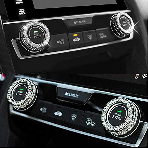 LECART Bling Car Accessories Fit for Honda Civic 10th Gen 2016 2017 2018 2019 2020 2021 AC Knob Covers Auto Interior Bling Decor Crystal Metal Cover Trim Cute Decoration 2 Pack - Image 4
