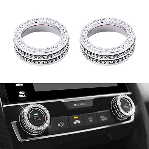 LECART Bling Car Accessories Fit for Honda Civic 10th Gen 2016 2017 2018 2019 2020 2021 AC Knob Covers Auto Interior Bling Decor Crystal Metal Cover Trim Cute Decoration 2 Pack - Image 1