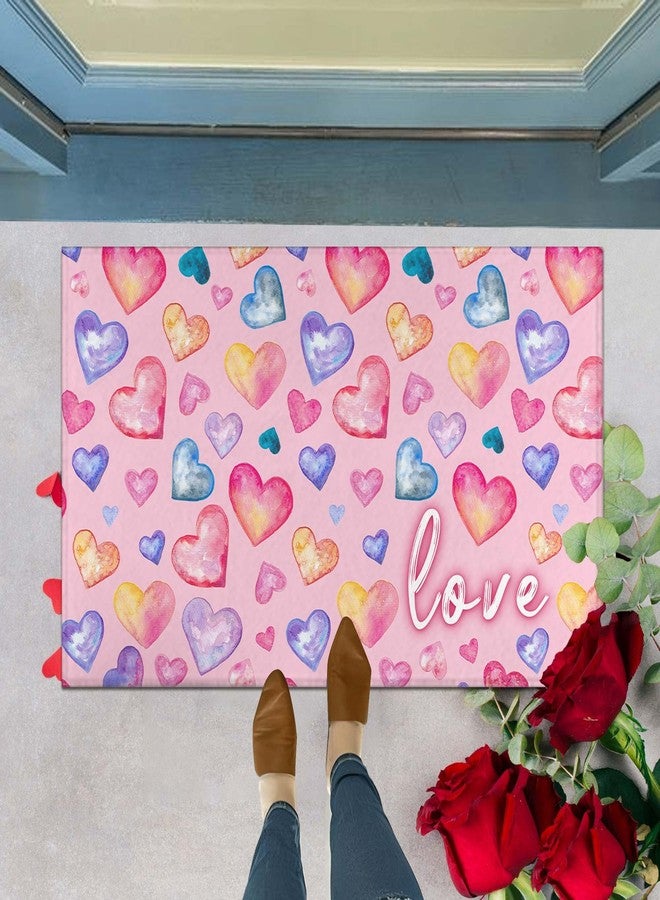 kukli kitchen Pink Love Heart Decorative Valentine's Day Doormat 30"x17", Low Profile Non Slip Durable Floor Mat for Home Entrance, Outside Entry, Yard, Floor, Patio - Image 1