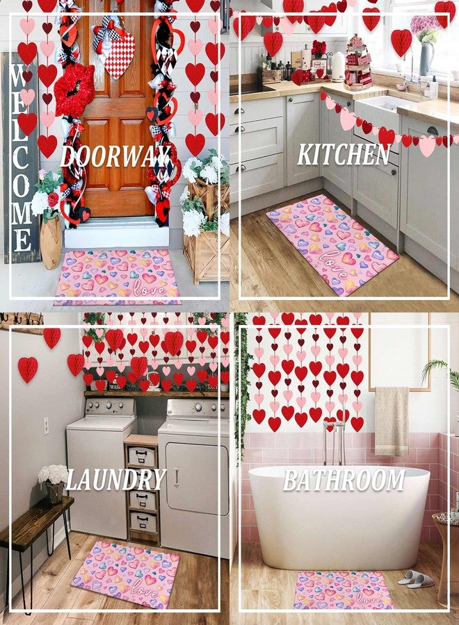 kukli kitchen Pink Love Heart Decorative Valentine's Day Doormat 30"x17", Low Profile Non Slip Durable Floor Mat for Home Entrance, Outside Entry, Yard, Floor, Patio - Image 5