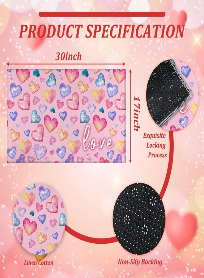 kukli kitchen Pink Love Heart Decorative Valentine's Day Doormat 30"x17", Low Profile Non Slip Durable Floor Mat for Home Entrance, Outside Entry, Yard, Floor, Patio - Image 2