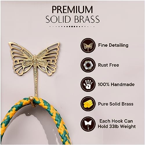 Indian-Shelf Indian Shelf Decorative Brass Butterfly Cute Kids Wall Hooks Heavy Duty Coat Rack Wall Mount Vintage Gold Towel Hooks for Hanging Coats, Keys, Backpack, Purse, Hat, Jewelry & More - 3 Pack - Image 3