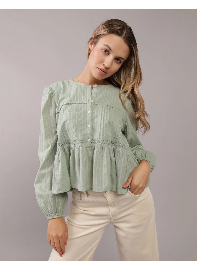 American Eagle AE Long-Sleeve Babydoll Blouse  - Image 1