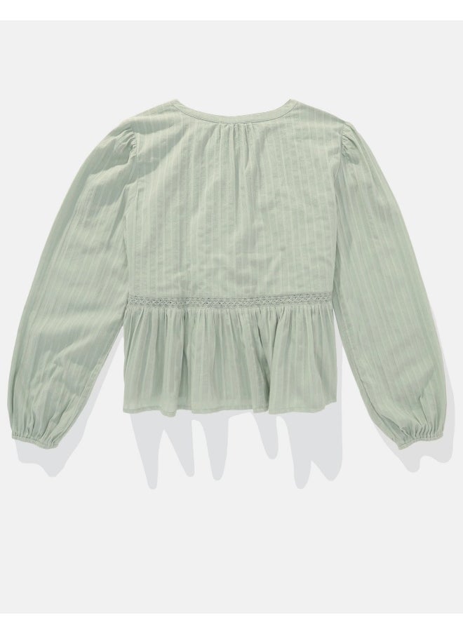 American Eagle AE Long-Sleeve Babydoll Blouse  - Image 4