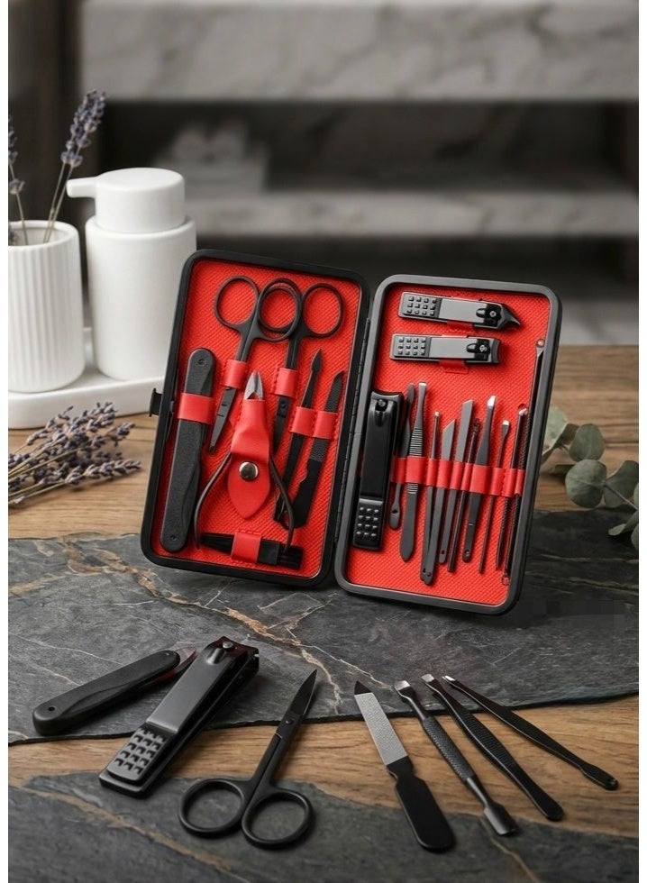 Professional 20-Piece Personal Care Kit , Integrated Nail Grooming Set for Men and Women , Stainless Steel Nail Cutting and Grooming Tools , Premium Personal Care Bag for Travel and Home , Body Grooming Kit , Personal Hygiene Tools , Hair Cutting and Plucking Tools , Nail Care Essentials , Nail Clippers , Manicure Set , Nail Trimmers , Nail Scissors , Nail File , Tweezers , Blackhead Removal Tools , Hair and Nail Scissors , Blackhead Remover Set , Nail Clipper Set , Personal Hair and Nail Care Set , Sharp Matte Black Coated Nail Clippers , 3-in-1 Face, Hand, and Foot Care Kit , Ear Cleaning and Blackhead and Dead Skin Removal Tools , Precision Nail File and Eyebrow Tweezers , Rust-Proof Pedicure Set , Portable and Organized Toiletry Bag , Perfect Gift for Personal Care , Professional Home Pedicure Tools , Modern Black and Orange Comprehensive Care Set , Sharp and Durable Tools for Easy Hand and Foot Nail Grooming. - Image 1