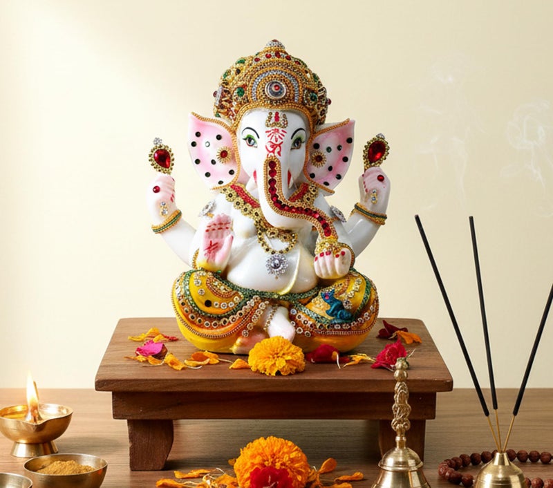 ESPLANADE Resin Ganesha Ganesh Ganapati Murti Idol Statue Sculpture - Multi-Colour - 9" Inches - Image 2