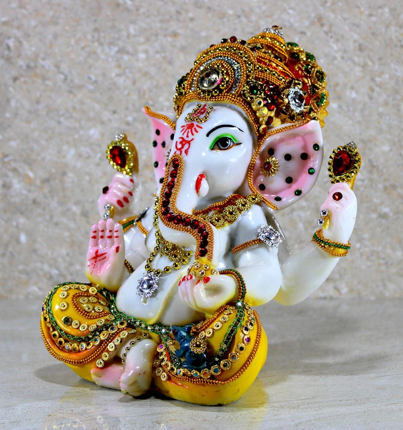 ESPLANADE Resin Ganesha Ganesh Ganapati Murti Idol Statue Sculpture - Multi-Colour - 9" Inches - Image 4