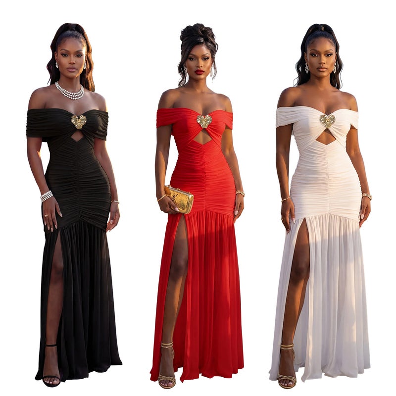 Women's Off-Shoulder High Slit Long Dress - Image 5
