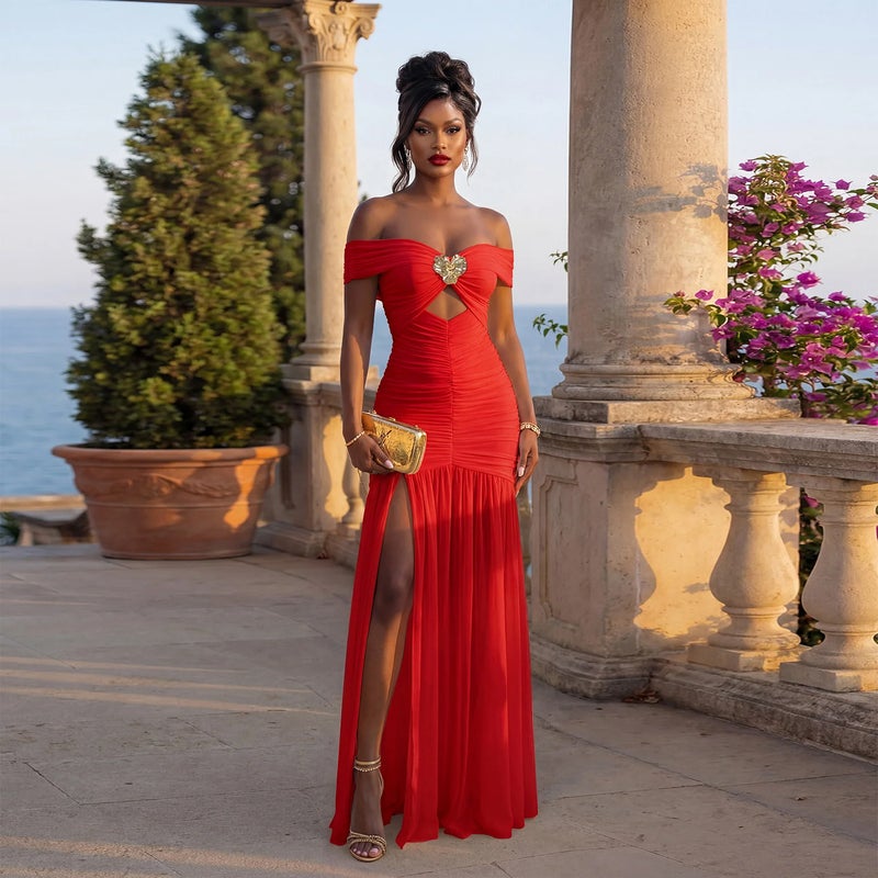 Women's Off-Shoulder High Slit Long Dress - Image 4