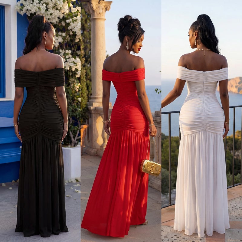 Women's Off-Shoulder High Slit Long Dress - Image 2