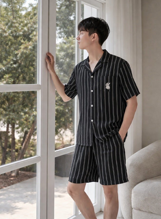 MARGOUN 2XL size Men's Striped Pajama Set – Short Sleeve Button-Down Shirt and Shorts Nightwear Lounge Set