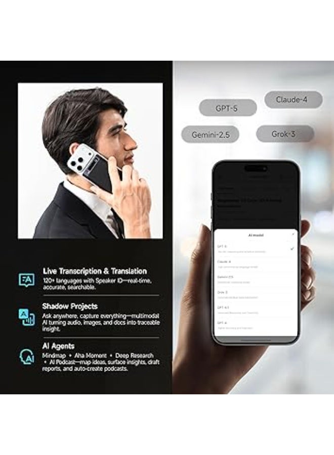 Mobvoi TicNote AI Voice Recorder 64GB Memory Note Recorder w/Case App Control 120+ Languages Transcribe Summarize with AI Shadow Digital Audio Recorder for Phone Calls Lectures Meetings Interviews - Image 3