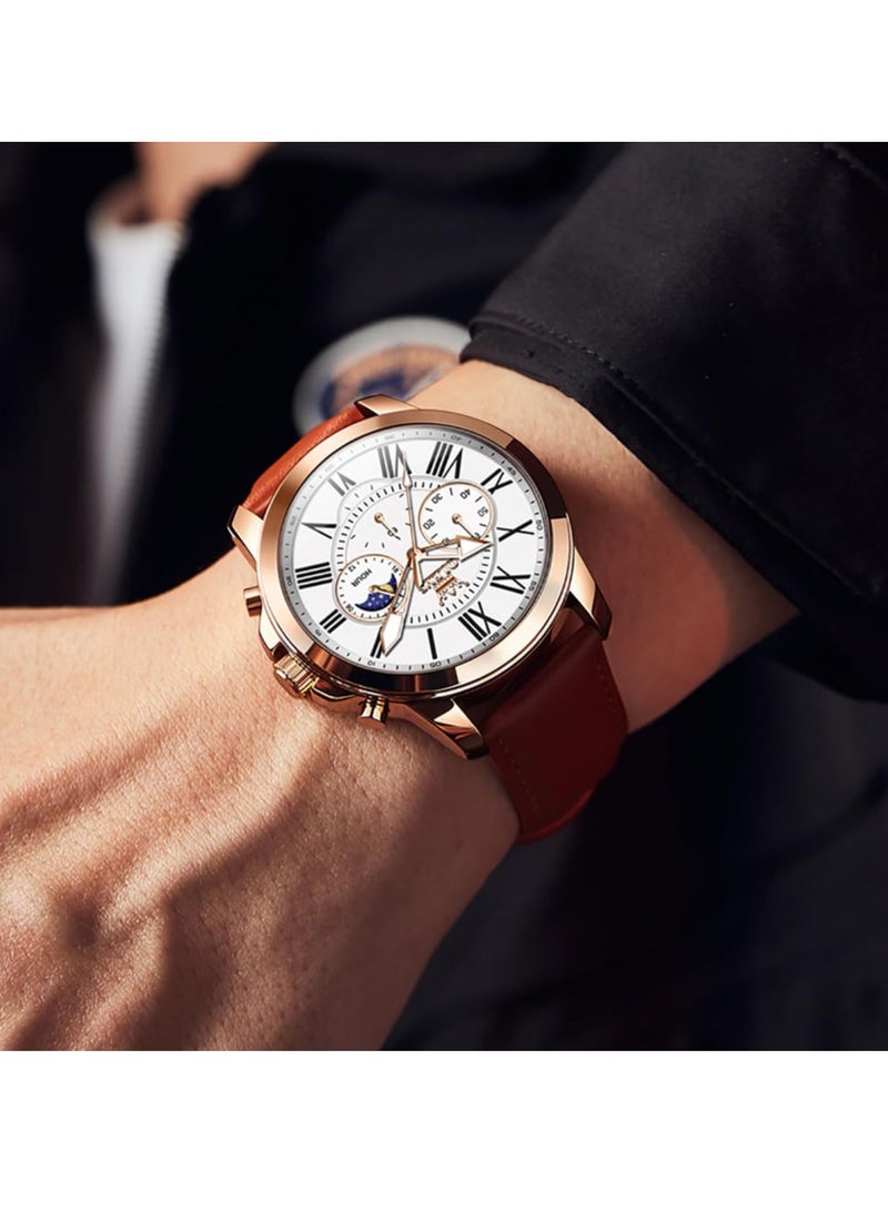 OLEVS Men's Leather Strap Analog Quartz Watch Fashion Large Dial Date Waterproof Formal Luxury Luminous Watch 3632 - Image 2