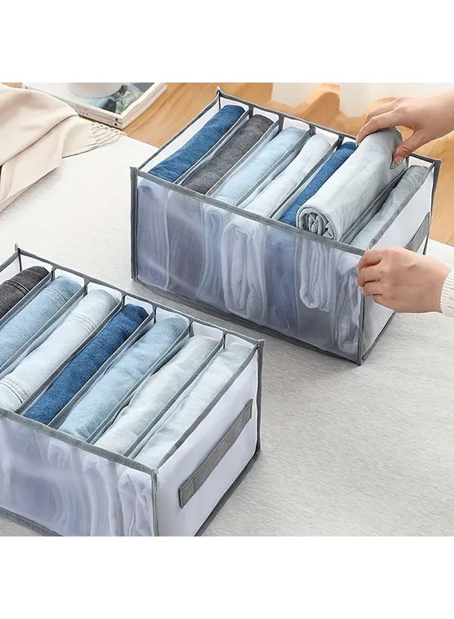Gray Heavy Duty Fabric Wardrobe Organizer With Handle 7 Section Storage Drawer - Image 2