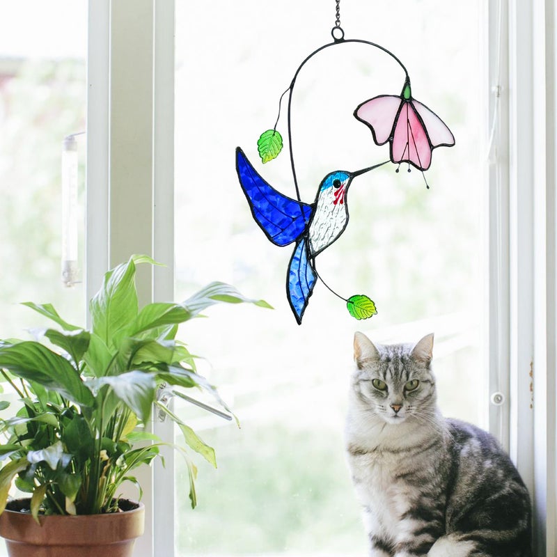 Royxen 2 Packs Hummingbird Stained Glass Window,Stained Glass Window Hanging,Hummingbird Ornament,Handmade Real Suncatchers Decor Gift for Women Mom Grandma Bird Lovers - Image 5