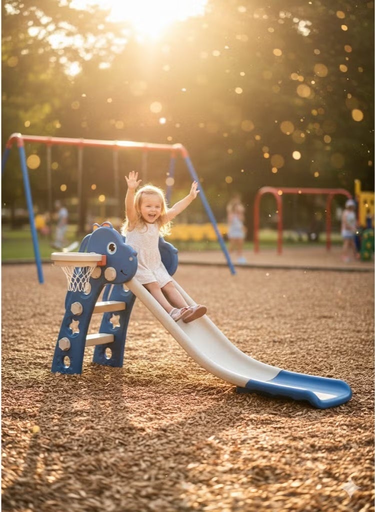 فول جوي زحليقة أطفال صغيرة 2 في 1 مع حلقة كرة سلة، زحليقة قابلة للطي للأطفال الصغار والأولاد والبنات والمتسلقين، ألعاب داخلية وخارجية - Image 4