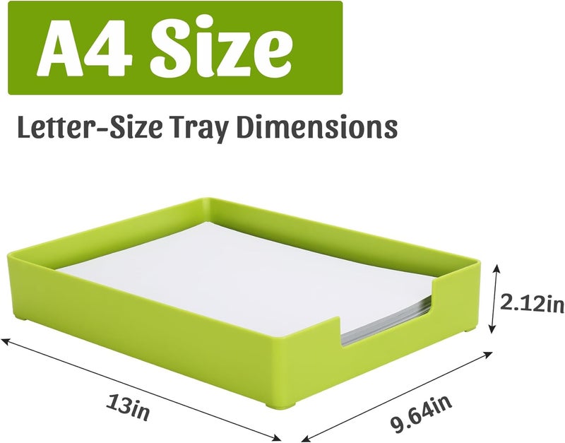 AZFUNN Letter-Size Tray Desk Letter Tray Paper Tray, Sturdy Heavy-Duty Plastic Printer Paper Tray, Single-Tier Stackable File Storage Organizer for Office Home (1, Green) - Image 2