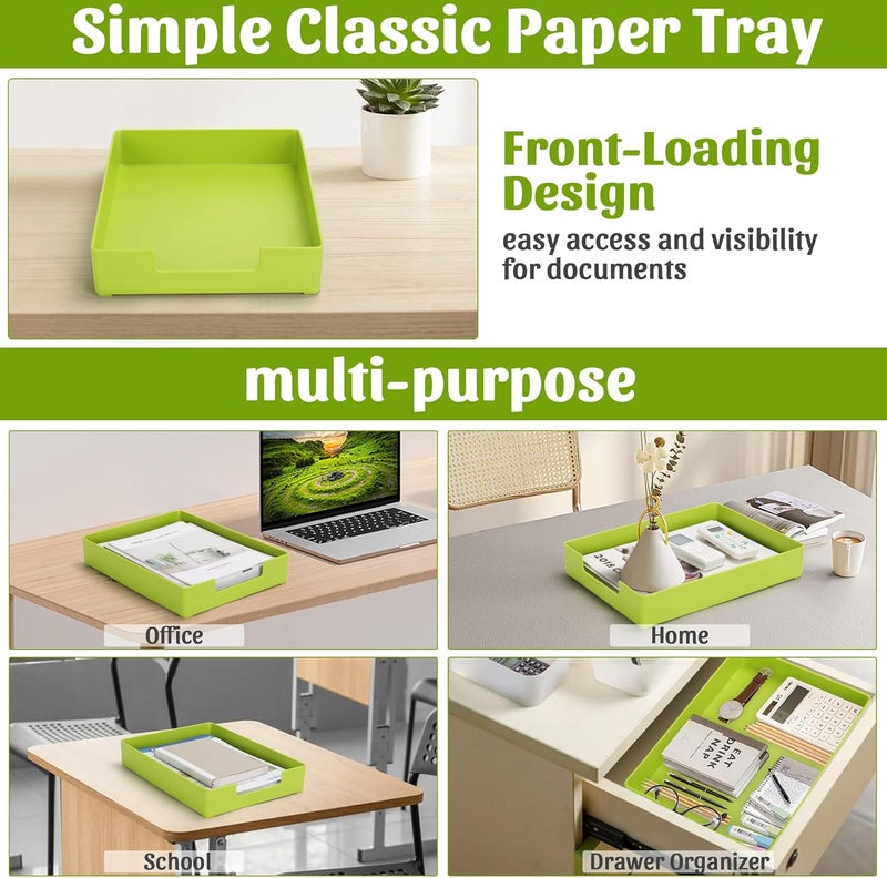 AZFUNN Letter-Size Tray Desk Letter Tray Paper Tray, Sturdy Heavy-Duty Plastic Printer Paper Tray, Single-Tier Stackable File Storage Organizer for Office Home (1, Green) - Image 5