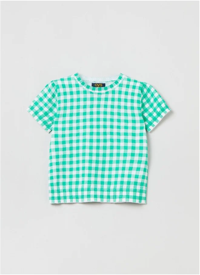 او في اس Jersey T-shirt with gingham pattern