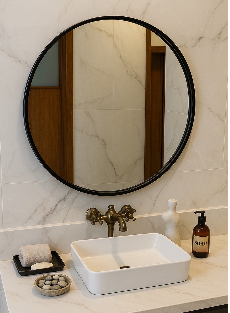 Glass Corner 100 Round Mirrors - Black - Image 1