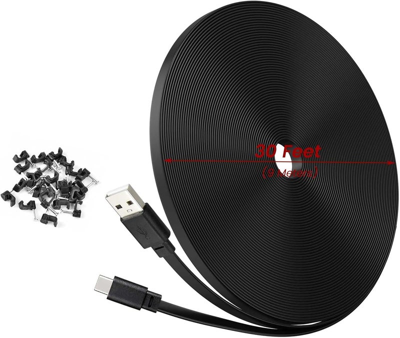 weishan 30ft USB C Cable Compatible with Ring Pan-Tilt Indoor Cam 2024 Release Security Camera - 9m Type-C Long Power Extension Flat Charging Cord, Black - Image 4