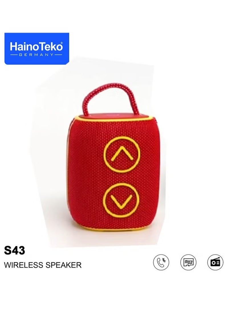 Haino Teko S43 Portable Speaker with Button Control and RGB Color – Compact, High-Quality Sound, Ideal for Indoor & Outdoor Use, Red - Image 1