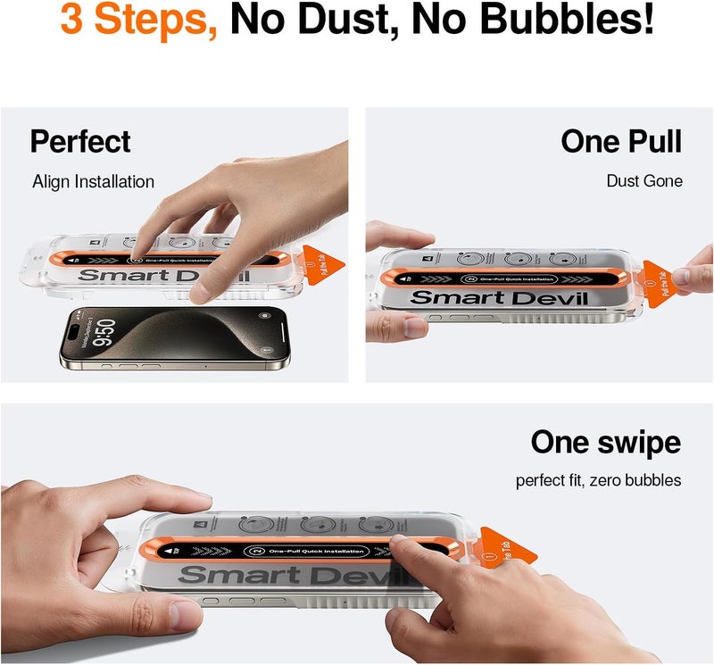 SmartDevil 2 Pack Screen Protector for iPhone 15 Pro Max, 9H Hardness Military Grade Shatterproof HD Clear Tempered Glass, Easy to Install, Auto Bubble-Free and Dust-Free Box, Case Friendly - Image 2